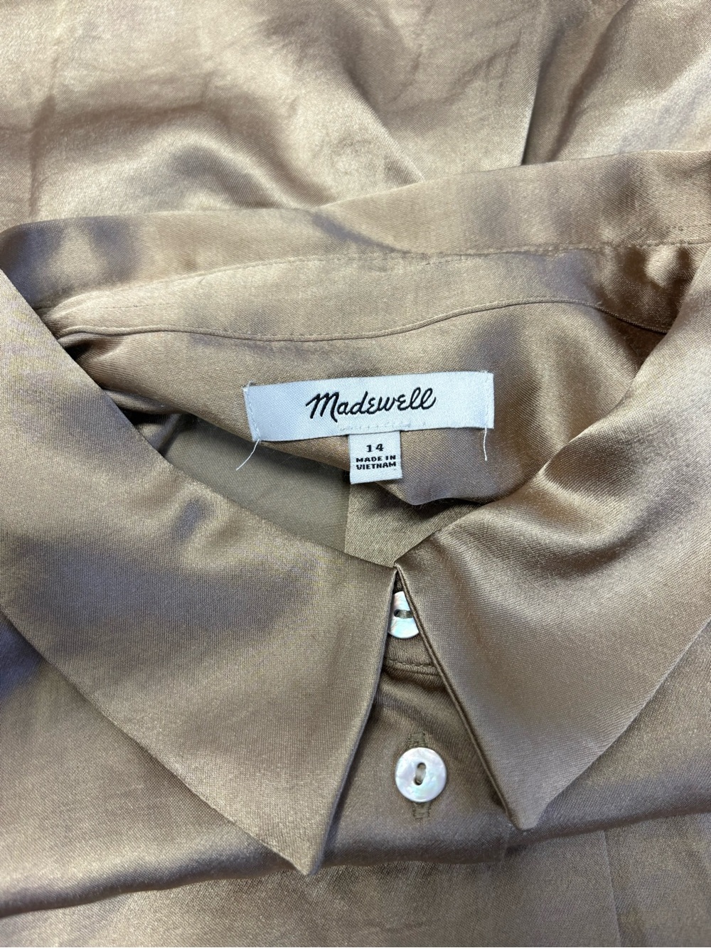 Madewell Enzo Satin Button-Up Blouse Bronze Gold Women’s Size 14 Quiet Luxury - Picture 7 of 7